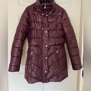 Lauren Ralph Lauren women plum color down coat with faux fur hood XS